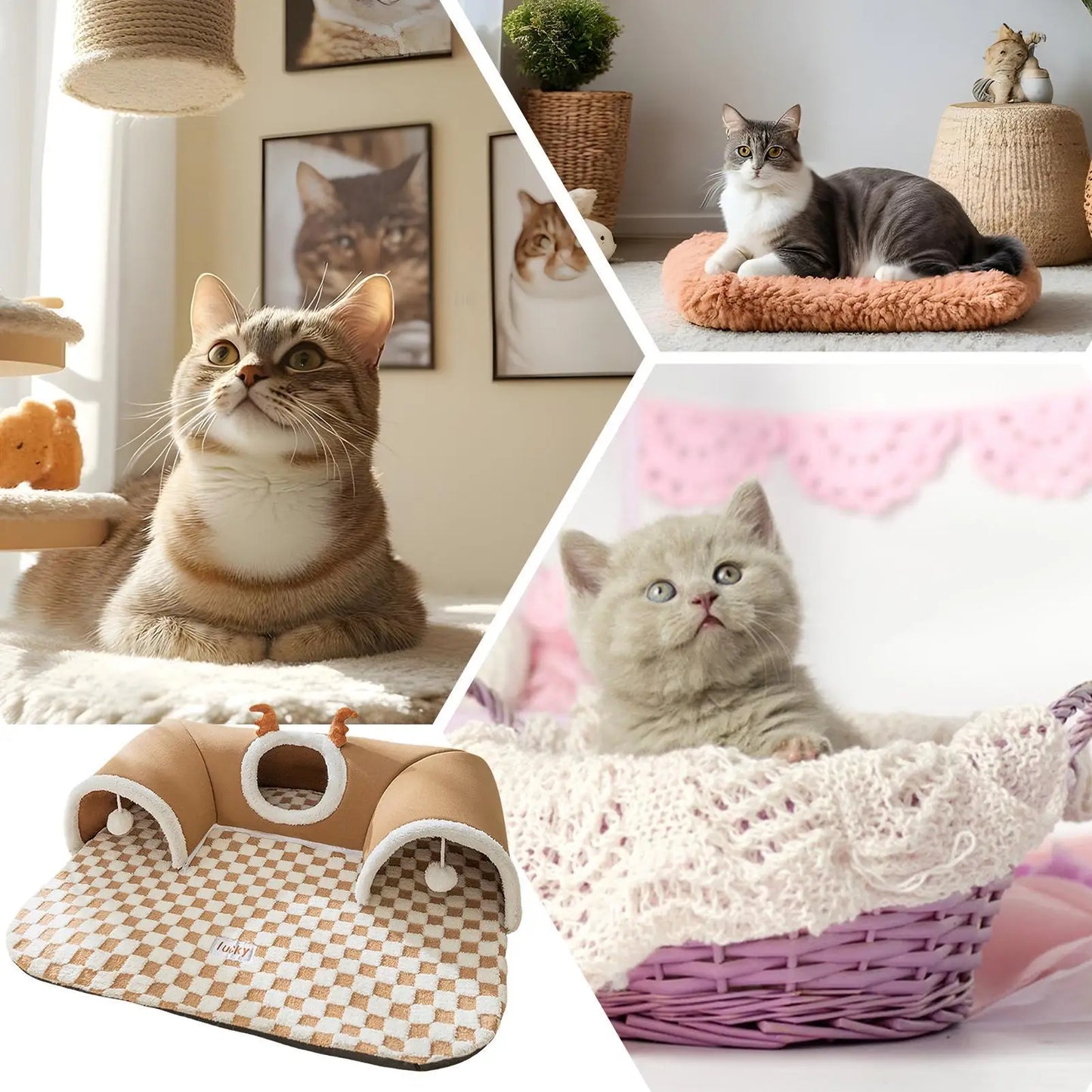 Foldable Cat Bed & Play Tunnel – Warm Plush Indoor Hideaway
