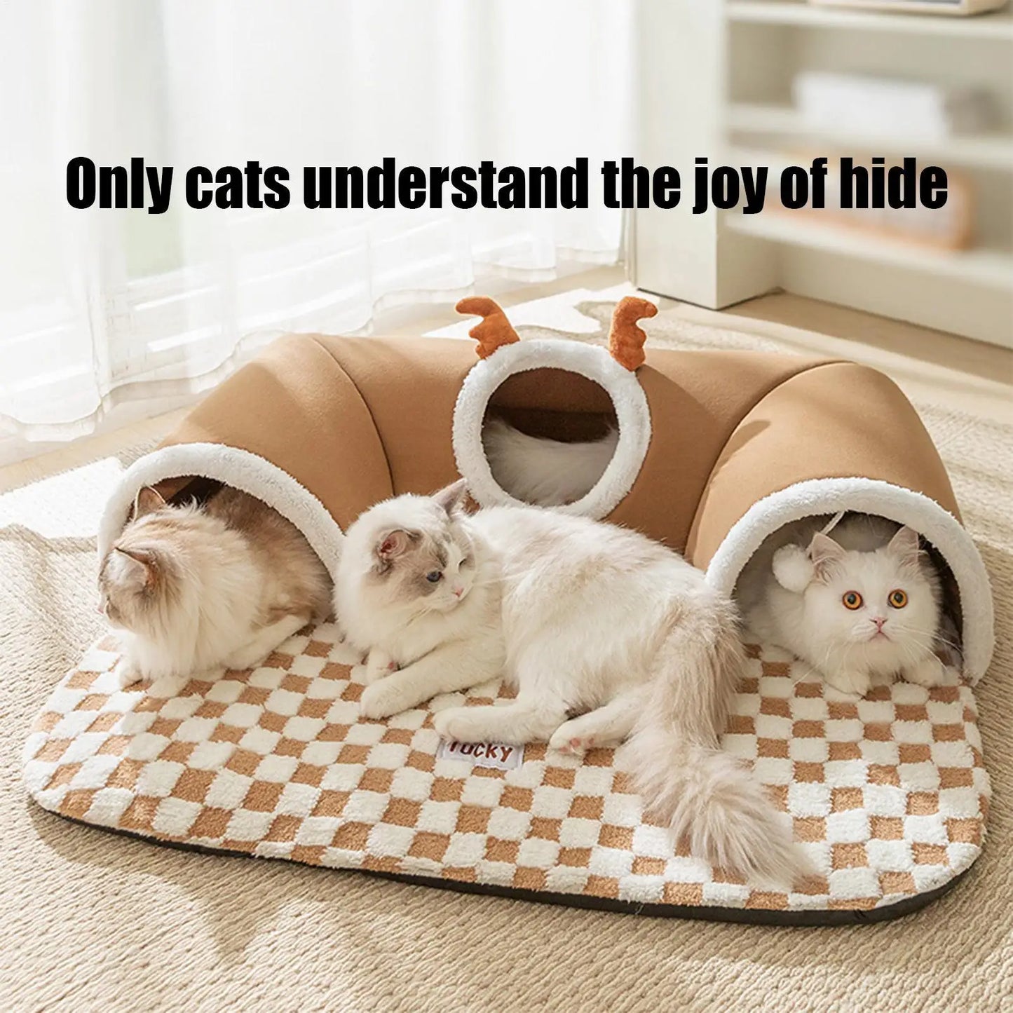 Foldable Cat Bed & Play Tunnel – Warm Plush Indoor Hideaway