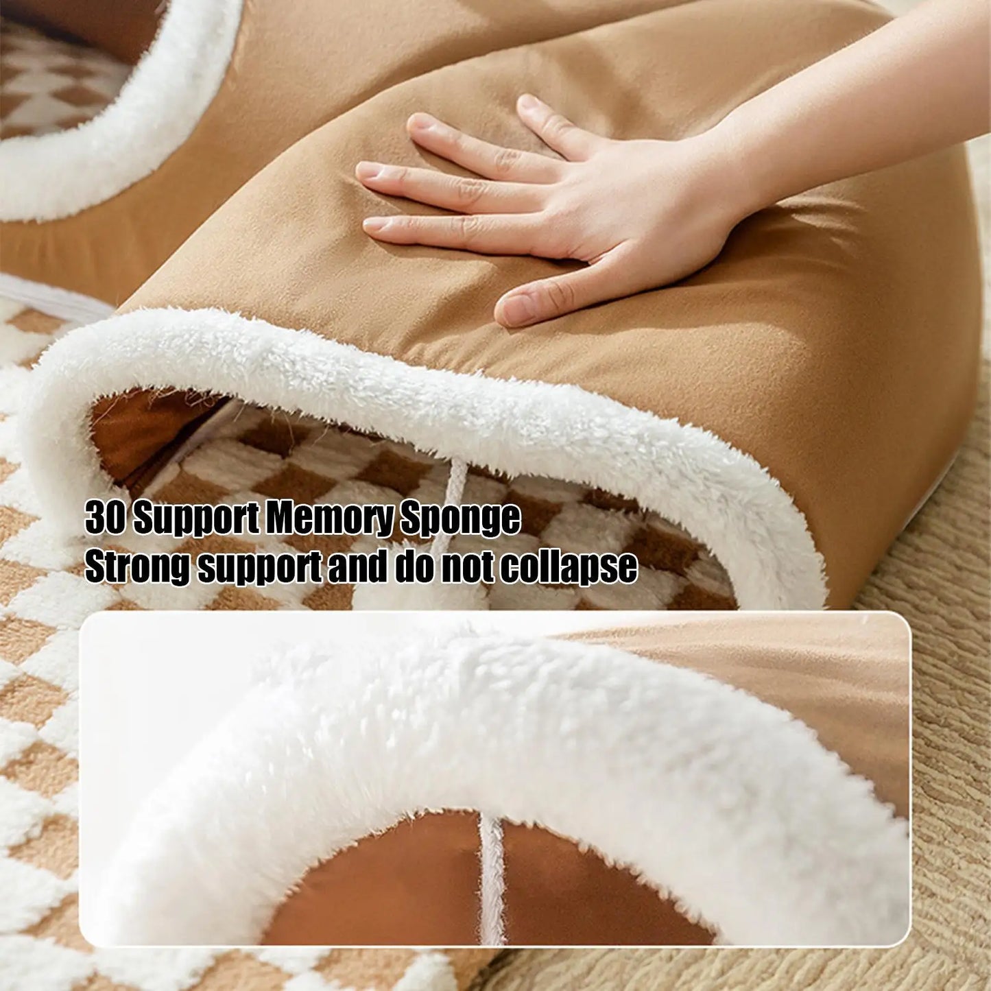 Foldable Cat Bed & Play Tunnel – Warm Plush Indoor Hideaway