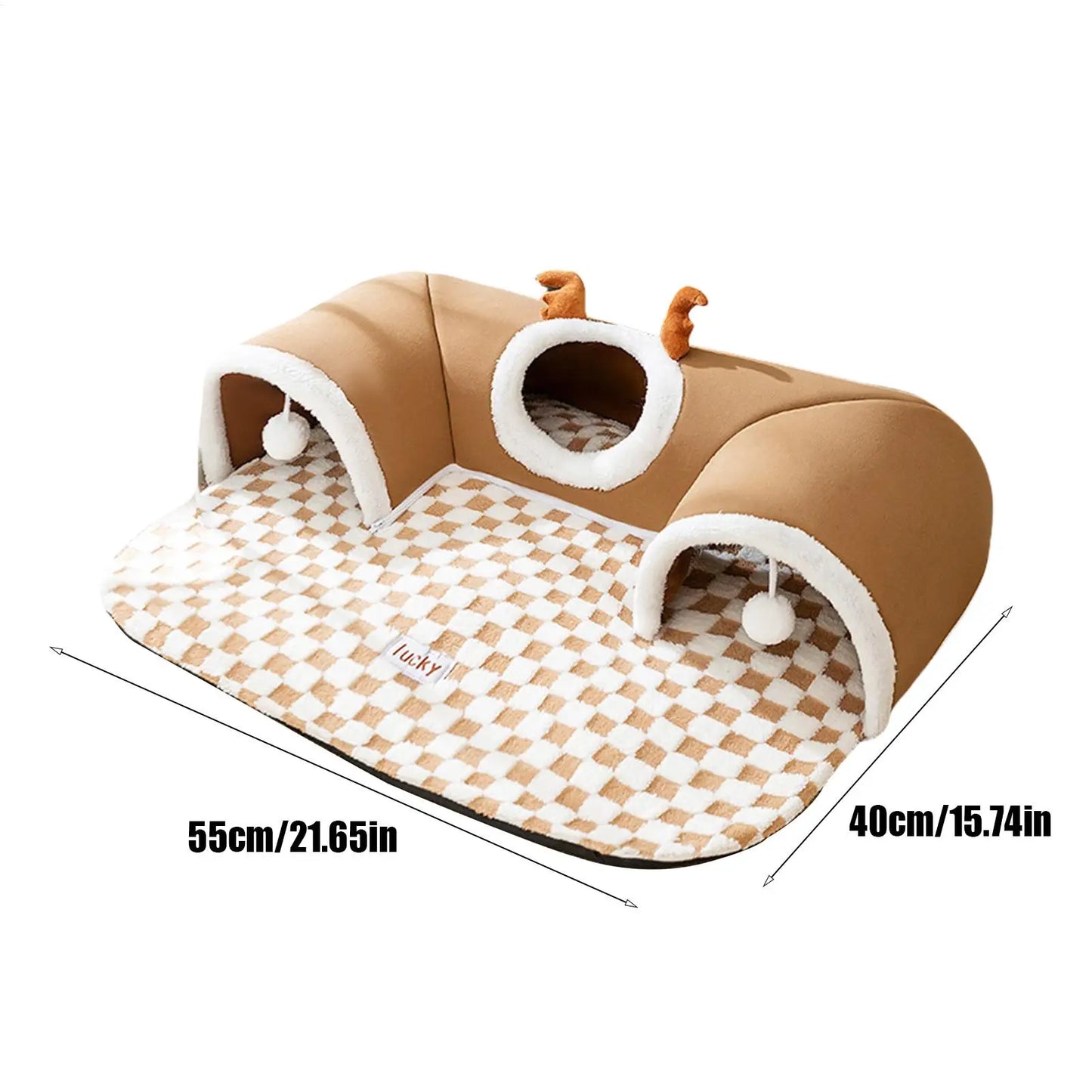 Foldable Cat Bed & Play Tunnel – Warm Plush Indoor Hideaway