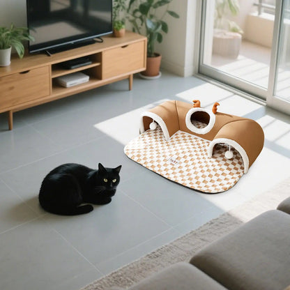 Foldable Cat Bed & Play Tunnel – Warm Plush Indoor Hideaway